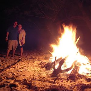 Little beer and fire on the beach