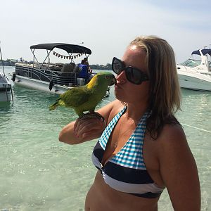 My wife, Ali, and Lucky.  This bird surfs!