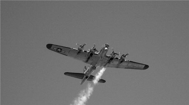 B17 wounded by Me 109