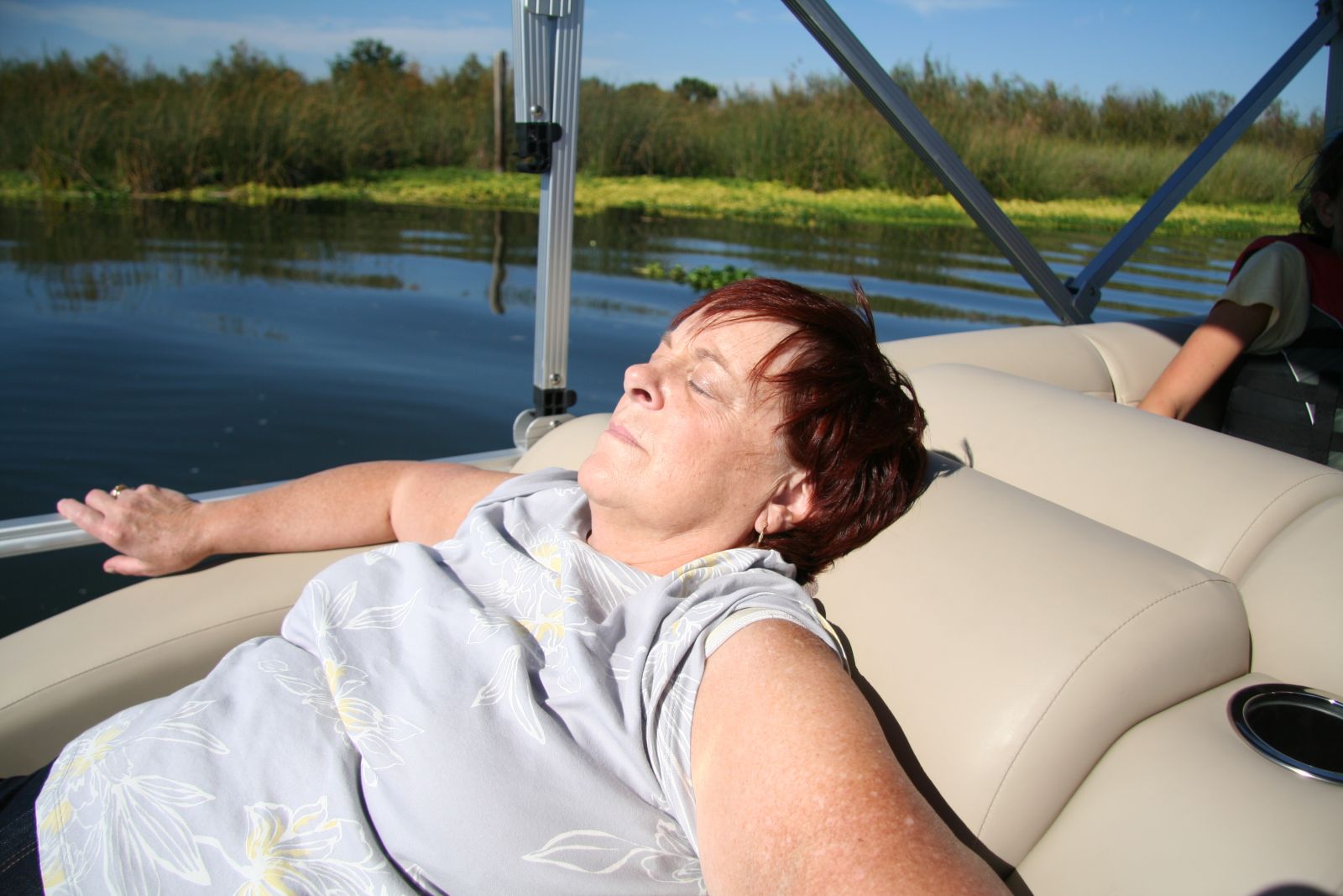 Grandma getting her farmers / boaters tan!