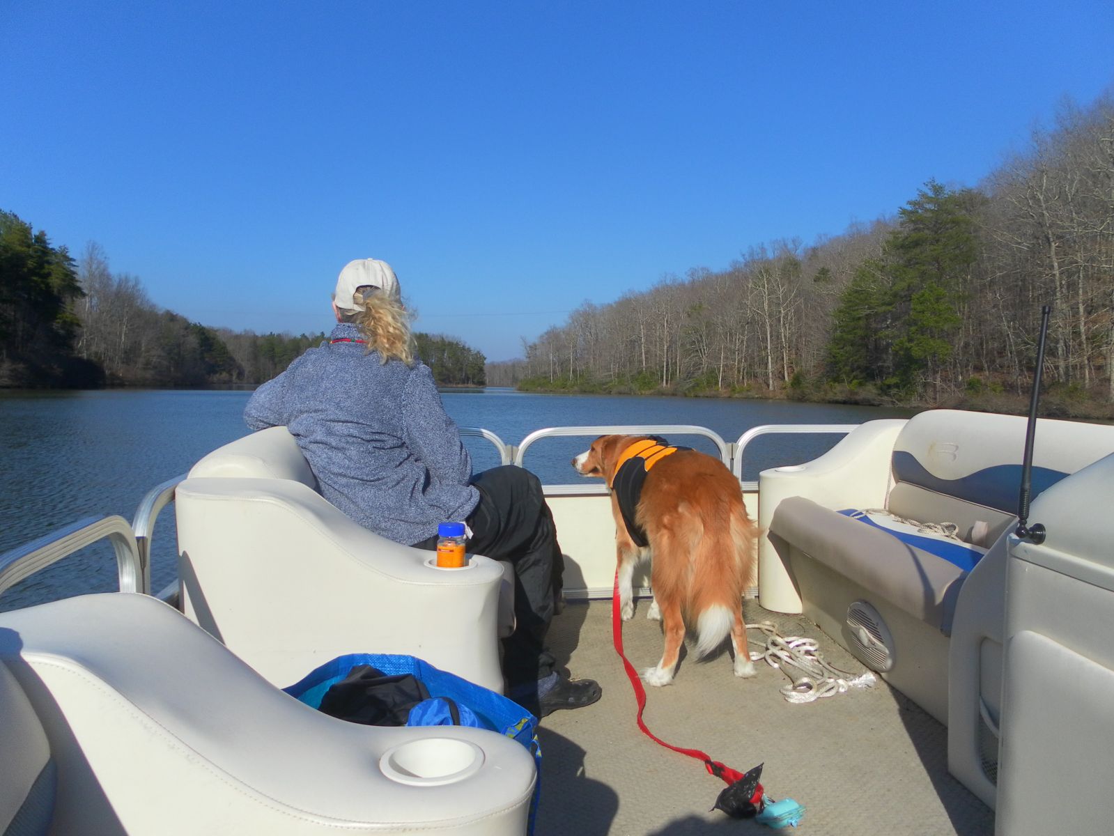 Sister in law and chief dog on the bow look out